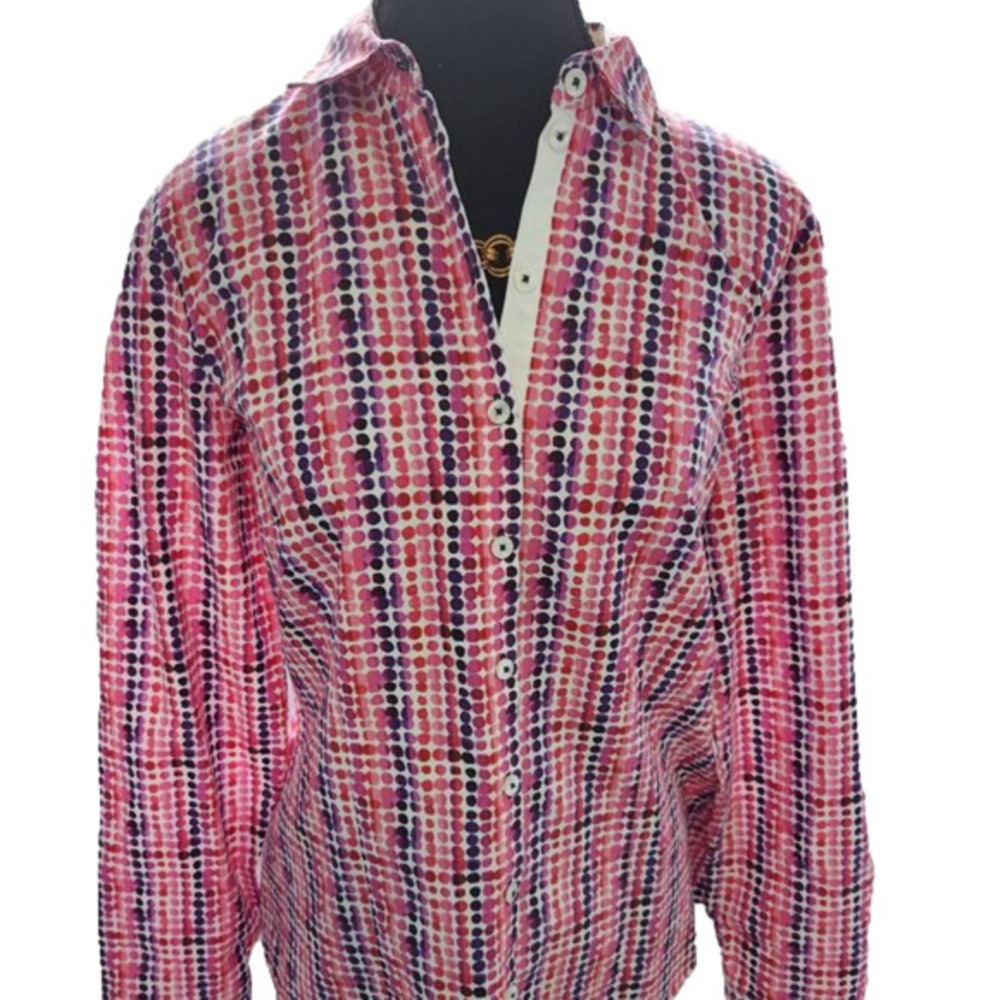 P251. NWOT Gerry Weber White, Pink & Purple Cotton Long Sleeved Cotton Blouse |S